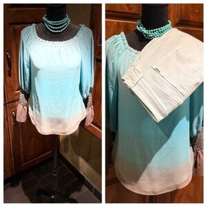 BUNDLE!-Market Elegant Blue SET! Women's Top & Denim Slacks